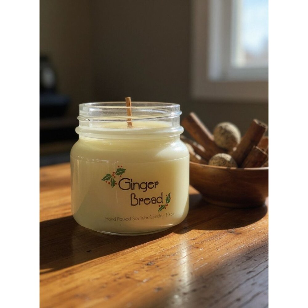 Hand Poured Soy Wax Candle Gingerbread Scent 10 Oz Glass Jar With Lid By Oily Bl